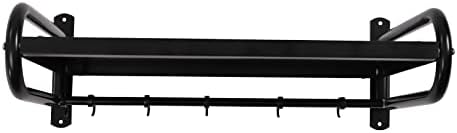 Wall Mount Microwave Oven Shelf with 6 Hooks Black