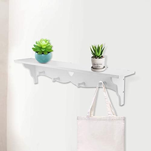 LZKW Floating Shelf Coat Rack With Hooks White