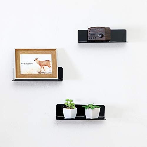 IEEK 4 Pc Small Acrylic Floating Wall Shelves Black 9 Inch