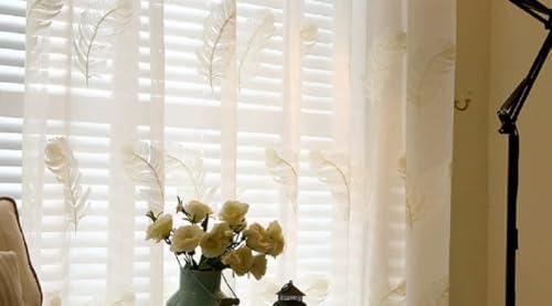 Modern Minimalist White Feather Yarn Embroidery Basic Rod Pocket Curtains