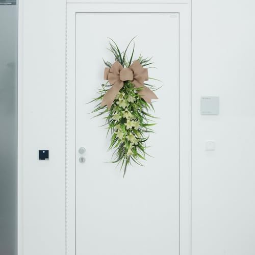 MSUIINT Artificial Lilies Teardrop Wreath Decor