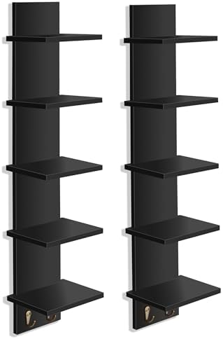 Sorbus 5 Tier Wall Shelf with Hooks 2 Pack