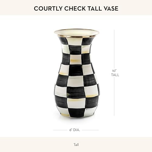 Mackenzie-Childs Tall Enamel Vase Black-and-White Courtly Check