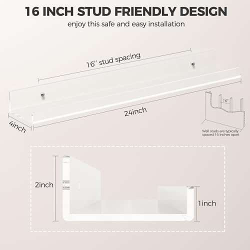 HBlife 24 Inch Floating Acrylic Shelves 2 Pack