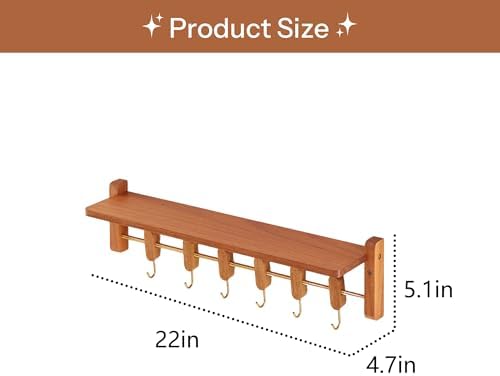 Floating Wall Shelf with 6 Hooks for Home Storage