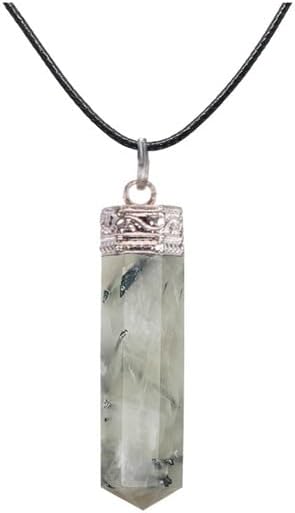 Natural Black Rutile 6 Sided Point Pendant with Rose Desert Selenite