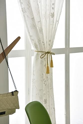 Semi Sheer Curtains with White Flowers 2 Panels