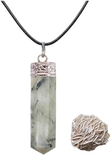 Natural Black Rutile 6 Sided Point Pendant with Rose Desert Selenite