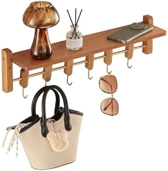 Floating Wall Shelf with 6 Hooks for Home Storage