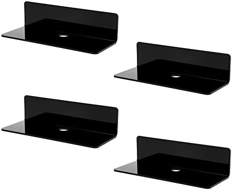 IEEK 4 Pc Small Acrylic Floating Wall Shelves Black 9 Inch