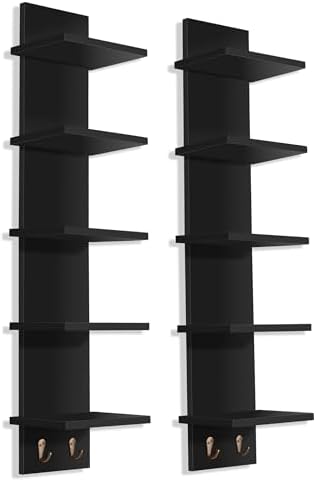 Sorbus 5 Tier Wall Shelf with Hooks 2 Pack