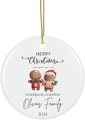 Personalized Gingerbread Grandma Grandpa Ornament with Family Last Name