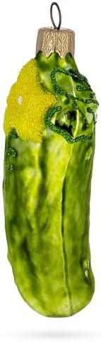 Cucumber with Vine Glass Christmas Ornament 1