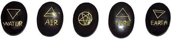 Black Obsidian 5 Element Symbol Oval Stone Set