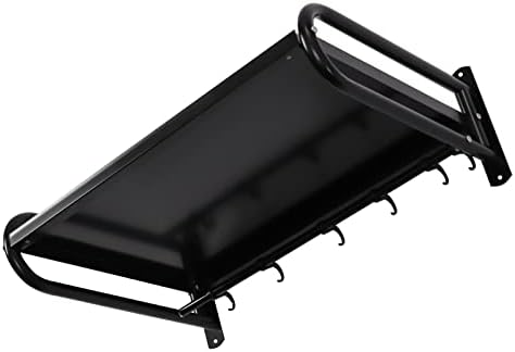 Wall Mount Microwave Oven Shelf with 6 Hooks Black