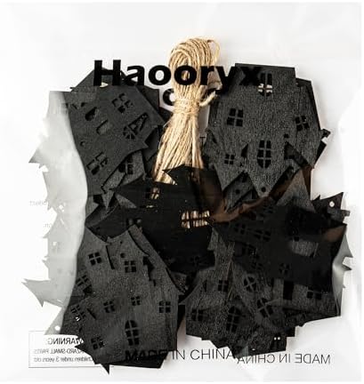 Haooryx Halloween Haunted House Wooden Ornaments 36Pcs