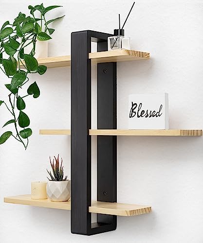 SUMGAR 3 Tier Floating Shelves Wall Mount 20in Pine Wood
