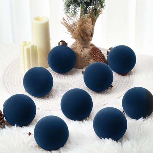 Liliful 15 Pcs Velvet Christmas Balls Bulk Navy Blue 315 Inch Hanging Ornaments