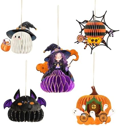 AOBKIAT Halloween Hanging Decorations 5PCS Gold Glitter Ornaments