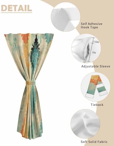 Yomandocix Orange Teal Red Self Adhesive Curtains 59x84 Inches