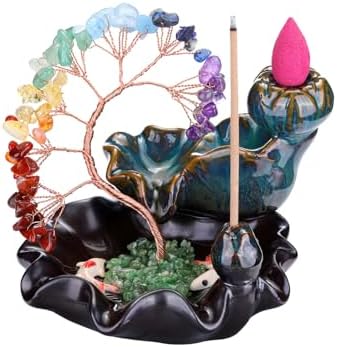 Jovivi Backflow Incense Burner with 7 Chakra Stones