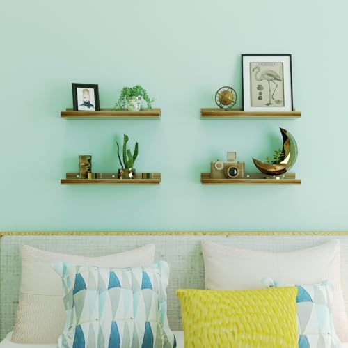 Wall Floating Shelves Set of 2 Modern Acacia Storage Display