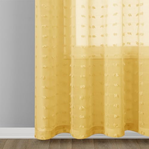 Guken Yellow Semi Sheer Curtains 2 Panels 108 Inches Long
