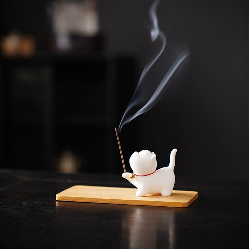 Cute Design Cat Ceramic Incense Holder Set