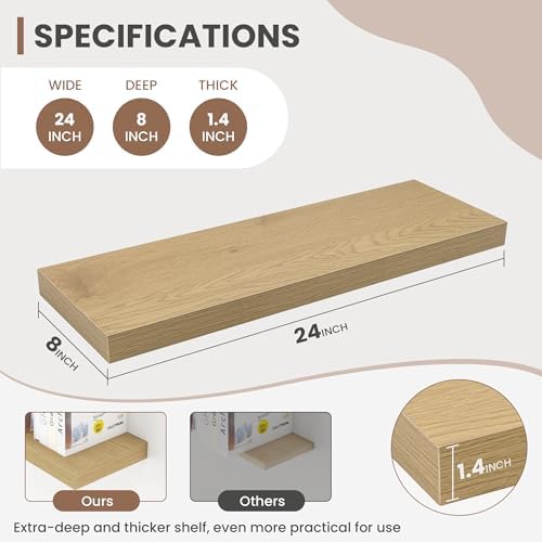 24 Inch Floating Shelves Set of 2 with Invisible Brackets
