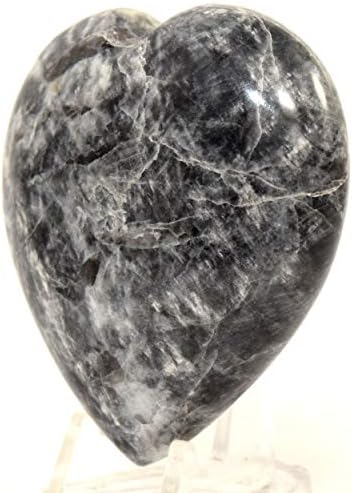 Black Moonstone Puffy Heart with Acrylic Stand