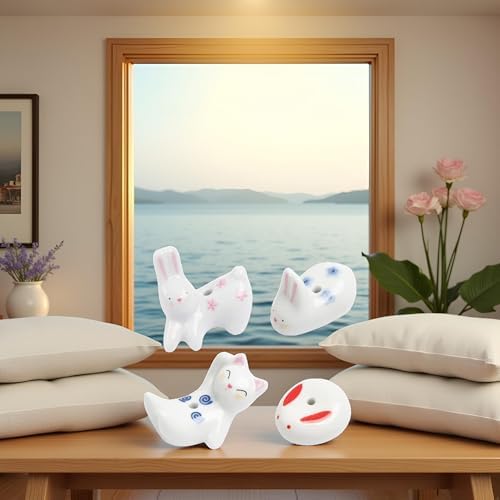 4Pcs Rabbit Cat Incense Holder Cute White Animal Home Decor