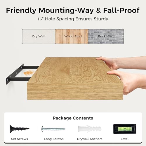 12 Inch Deep Floating Shelves 2 Pack Oak Wood