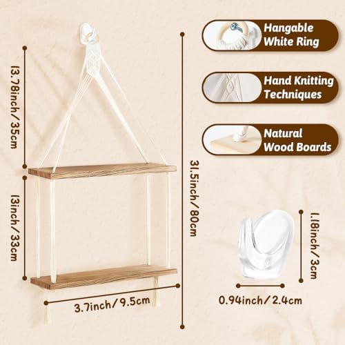 WATUNID Macrame Wall Hanging Shelves 2 Tier Boho Decor
