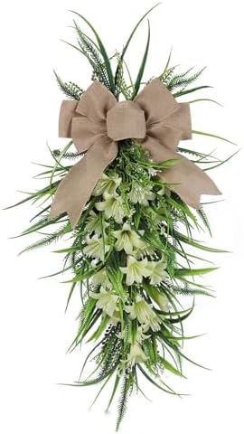 MSUIINT Artificial Lilies Teardrop Wreath Decor
