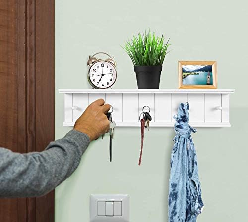 Greenco Entryway Floating Shelf with Hooks - 24 White