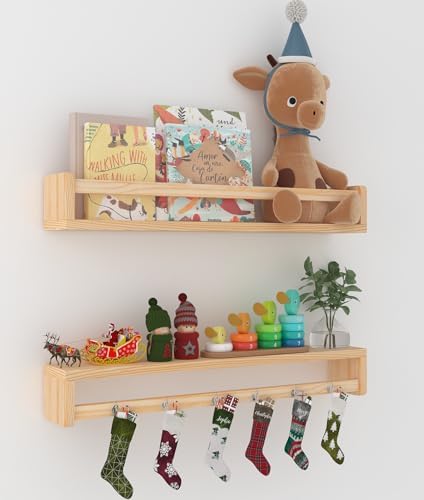 24 Inch Solid Wood Floating Shelves Set of 2 for Nursery