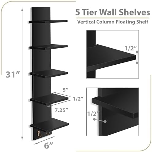 Sorbus 5 Tier Wall Shelf with Hooks 2 Pack