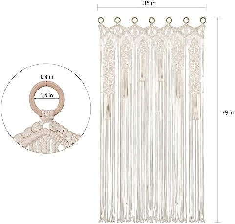 Boho Macrame Curtain Room Divider with Wood Grommets 2 Panels