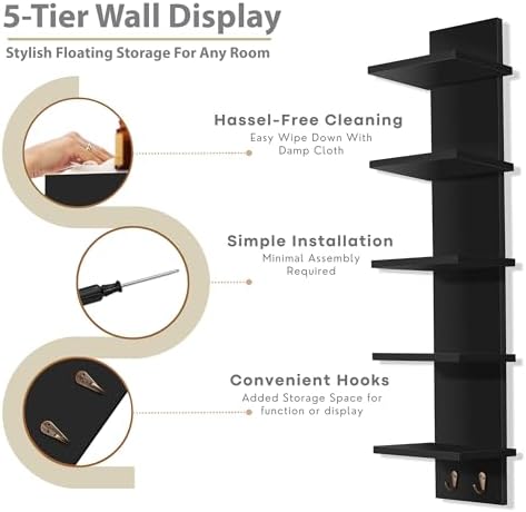 Sorbus 5 Tier Wall Shelf with Hooks 2 Pack