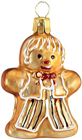 Golden Bell Gingerbread Man Glass Tree Ornament 275In