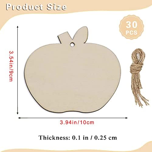 30 Pieces Wood Apple Hanging Ornaments with Hemp Rope