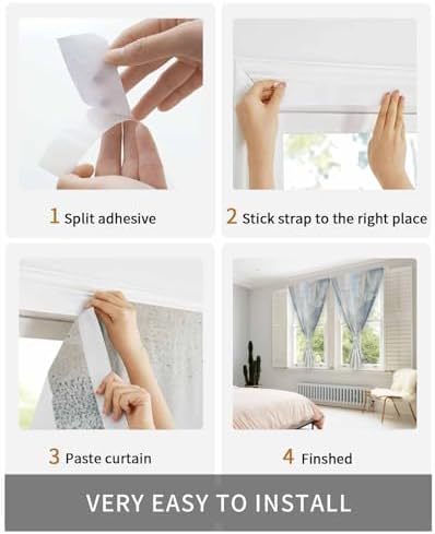 Yomandocix Blue Beige Self Adhesive Portable Curtains for Windows