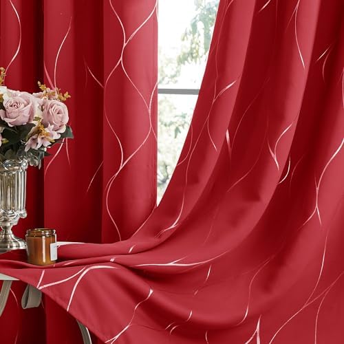 Deconovo Blackout Curtains - Silver Wave Pattern 2 Panels