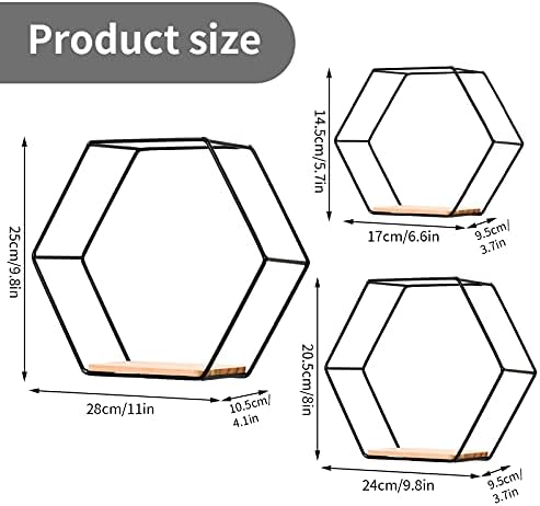 Black Wall Mounted Hexagonal Floating Shelves Set of 3