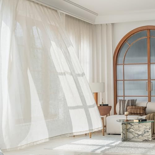 FMFUNCTEX 100 Linen Curtain Panel for Bedroom and Living Room Divider