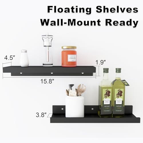 Sholramo Wall Floating Shelves Set of 2 Modern Black Storage Display