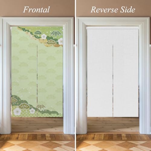 Japanese Door Curtain with Bloomy Flowers Design 34x48 Green