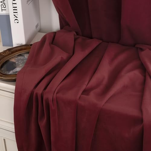 YoungsTex Burgundy Velvet Curtain Panels 52x108 Inch 2 Panels