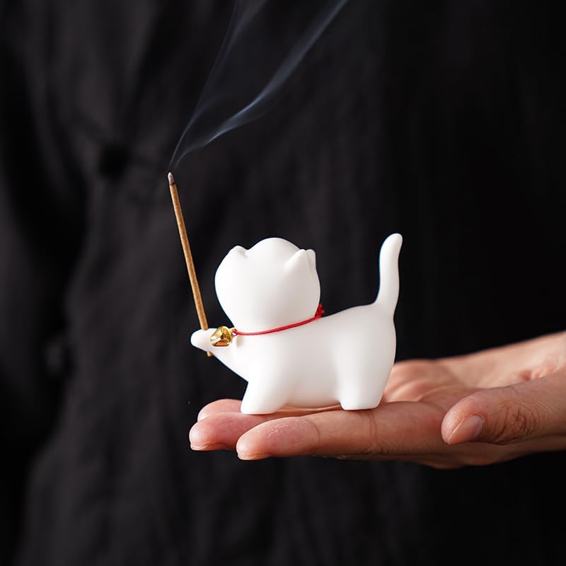Cute Design Cat Ceramic Incense Holder Set
