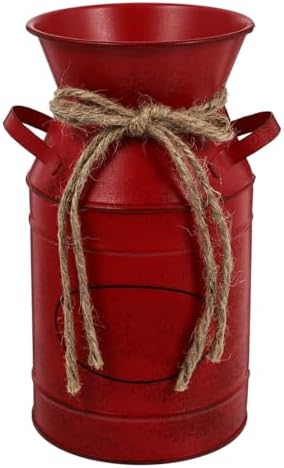 VOSAREA Red Galvanized Flower Bucket for Decor